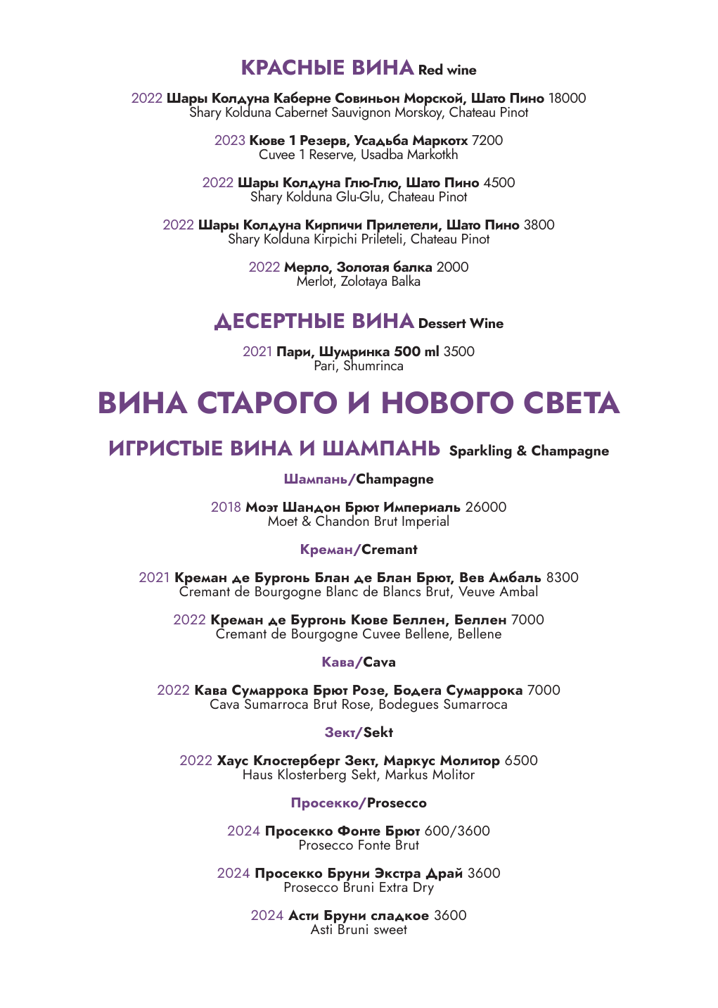 Карта бара