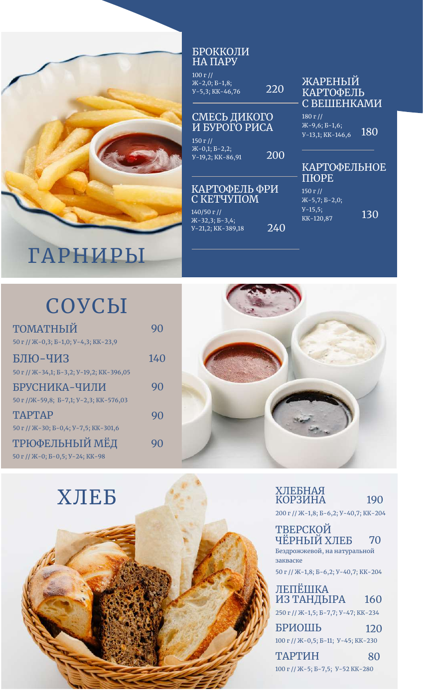 Меню кафе